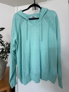 NEW Athleta Evergreen Light Aqua Knit Hoodie Sweater - Women 1X